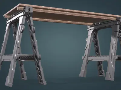 Sawhorse folding workbench Low-poly 3D model