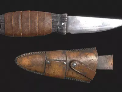 Knife in a Leather Sheath Low-poly 3D model