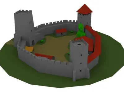 Lowpoly castle on island Free low-poly 3D model