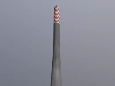 Tall Industrial Chimney with Red-White Warning Stripes Low-poly 3D model
