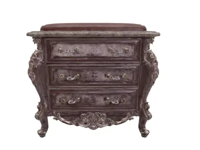 Antique Baroque Carved Wooden Nightstand 3D model