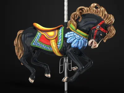 Carousel Galloping Horse Ebony 3D model