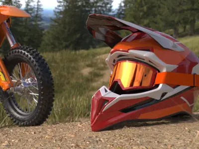  Racing Motocross Helmet with Goggles Red-Orange 