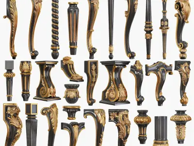 Collection of 30 classic furniture legs  Part 3 3D model