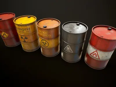 Large set of metal barrels Low-poly 3D model