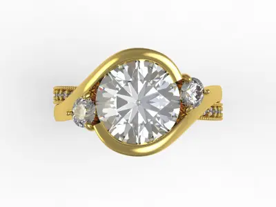 Antique Three Stone Wrapped Shank Diamond Engagement Ring 3D print model