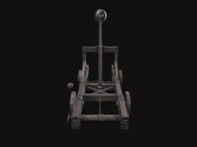 Medieval Catapult V01 Old Low-poly 3D model