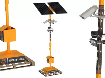 Surveillance System Pole with CCTV and Solar 3D model by Bird-fix