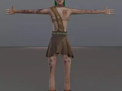 Stylized Hand-Painted Character with Green Hair Low-poly 3D model