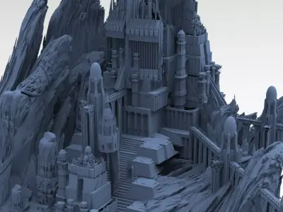 Mountain rocks Mongol Fortress ruins 3D model