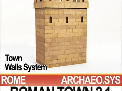 Roman Town Gate and Walls System A 2 1 Low Poly 3D model