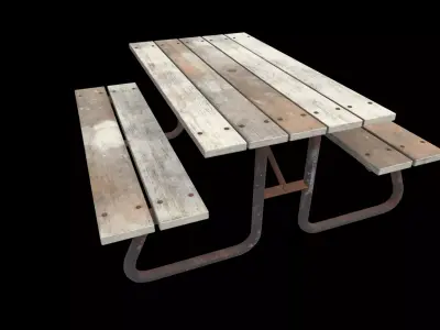 wooden picnic table 01 3D model