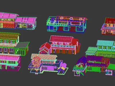 town Chinese style commercial residential buildings 3D model order