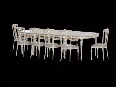 Antique Dining table set 3D model