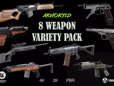 Gun Variety Pack Low-poly 3D model