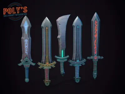 Fantasy Sword Set - Low Poly Stylized  Free low-poly 3D model