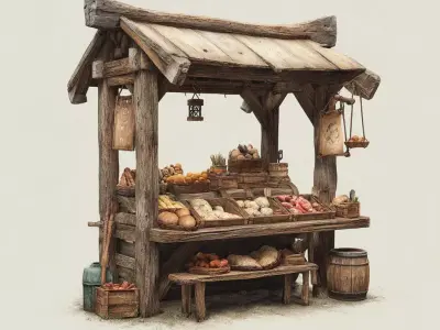 Stylized Medieval Market Stalls 3D model