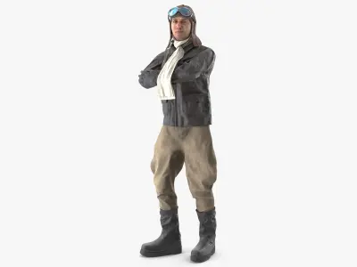 Vintage Pilot in Uniform Rigged 3D model
