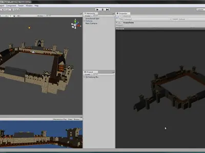 Fortress building in computer screen 3D model