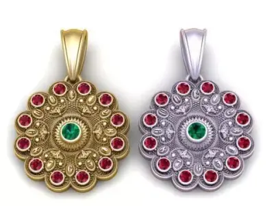 Ornate Floral Clock  Inspired Gold Pendant 3D print model