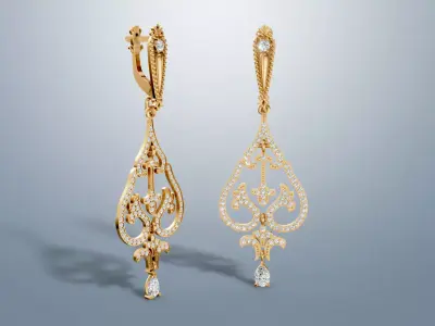 Floral design diamond earrings 3D print model