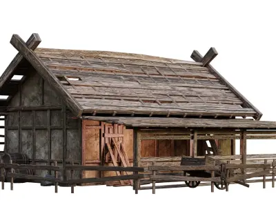 Old Medieval Building House 4K Textures GameReady 55 Low-poly 3D model
