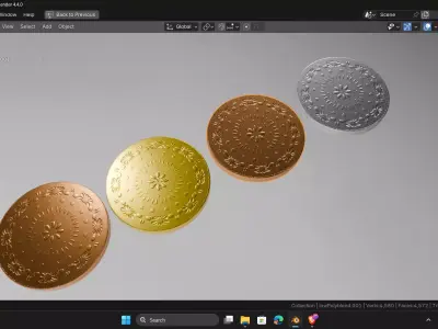 Gold Silver and Bronze coin Low-poly 3D model