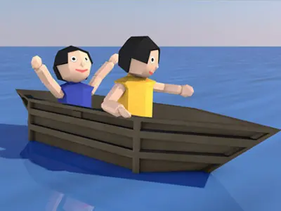 Cartoon Origami Animated Boat 3D model