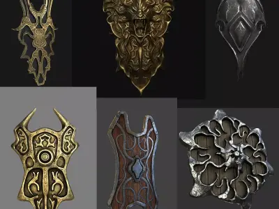 Collection fantasy shields 3D model
