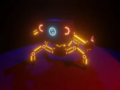 Low Poly Mech robot with neon lights Low-poly 3D model
