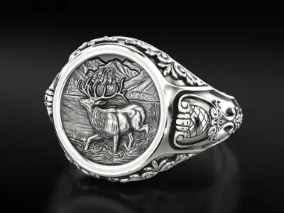 Antique patterned ring with deer 779 3D print model