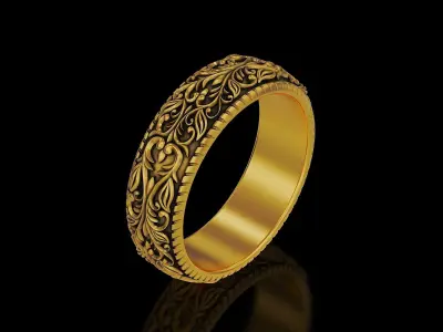 Men Antique floral carvings eternity band Ring v2 3D print model