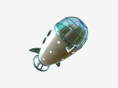 Submarine Cartoon A10 White Blue - Sub Watercraft Vehicle Low-poly 3D model