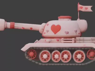 Stylized Valentine Battle Tank 3D Model Low-poly 3D model
