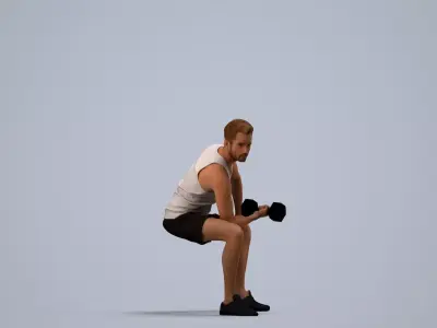 00077Nash008 - Adult Caucasian man crouching during exercise in 3D model