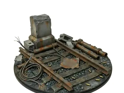 Industrial Ruined Rail Diorama Base STL 3D Print Display 3D print model