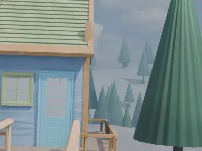 Snowy Village Scene 3D model