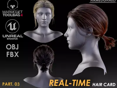 Real Time Hair Card Female Hairstyle part 03 Low-poly 3D model