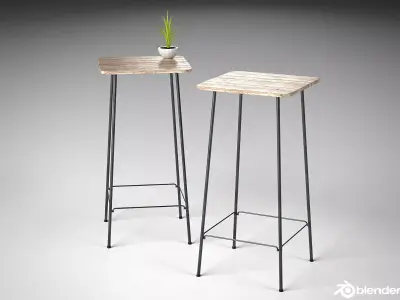 French post industrial style wood and steel table 3D model