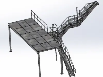 Steel mezzanine platform with two stairs 3D model