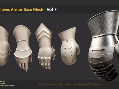 15 Gloves Armor Base Mesh - Vol 7 Low-poly 3D model