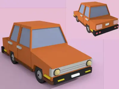 Low-Poly cartoon car 3D model  Low-poly 3D model