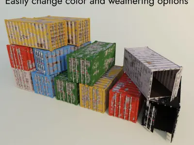 Low Poly Shipping Container - 4 procedural textures Low-poly 3D model
