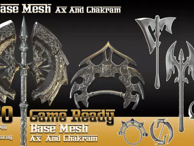 50 Base Mesh-vol1-Ax and Chakram --Game Ready -- 3D model