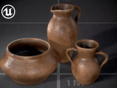 Medieval Jugs Free low-poly 3D model