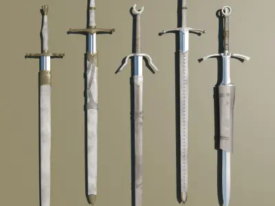 HQ PBR  5 Sheathed Swords Low-poly 3D model