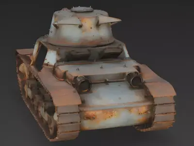 WWI French Light Tank Wreckage 3D Model Low-poly 3D model