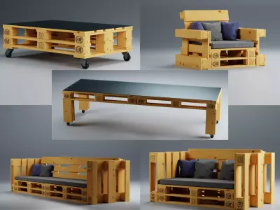Outdoor Wooden Pallet Furniture Set Low-poly 3D model