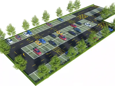 Open-air parking lot in modern urban park 3D model