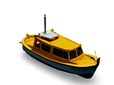 LowPoly Yellow Passenger Boat Low-poly 3D model